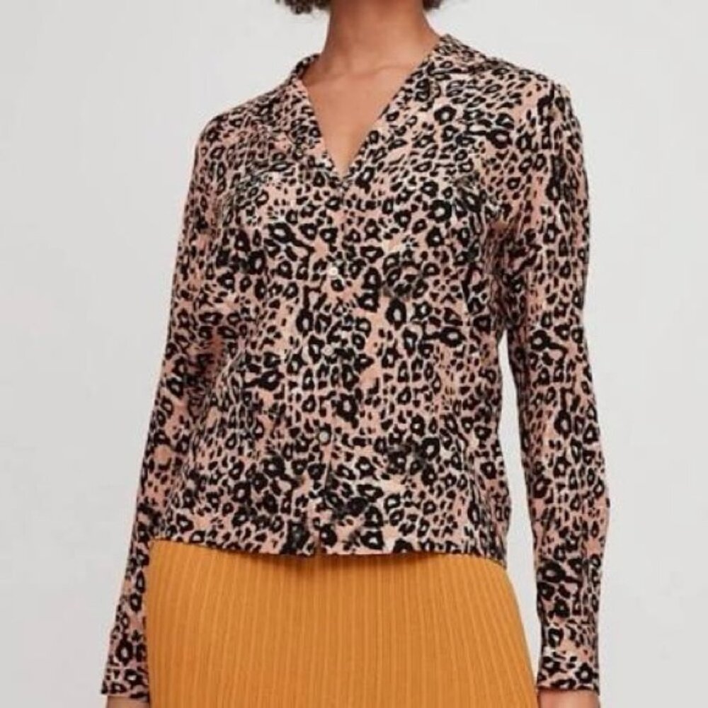 Wilfred by Aritzia Emmeline Leopard Print Blouse Small Boxy Button Front